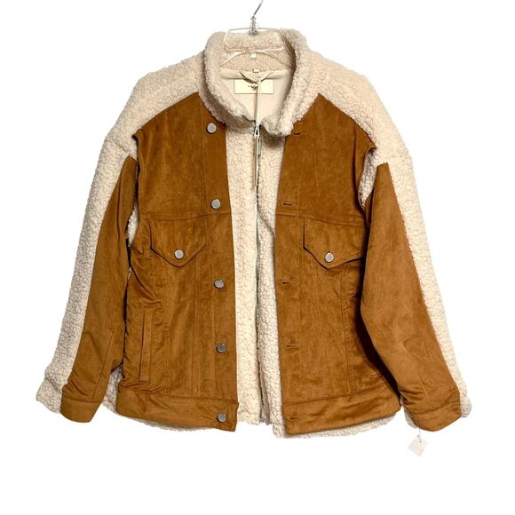 Blank NYC Catch Me Outside Oversized Trucker Jacket Sherpa Faux Suede - Picture 2 of 12